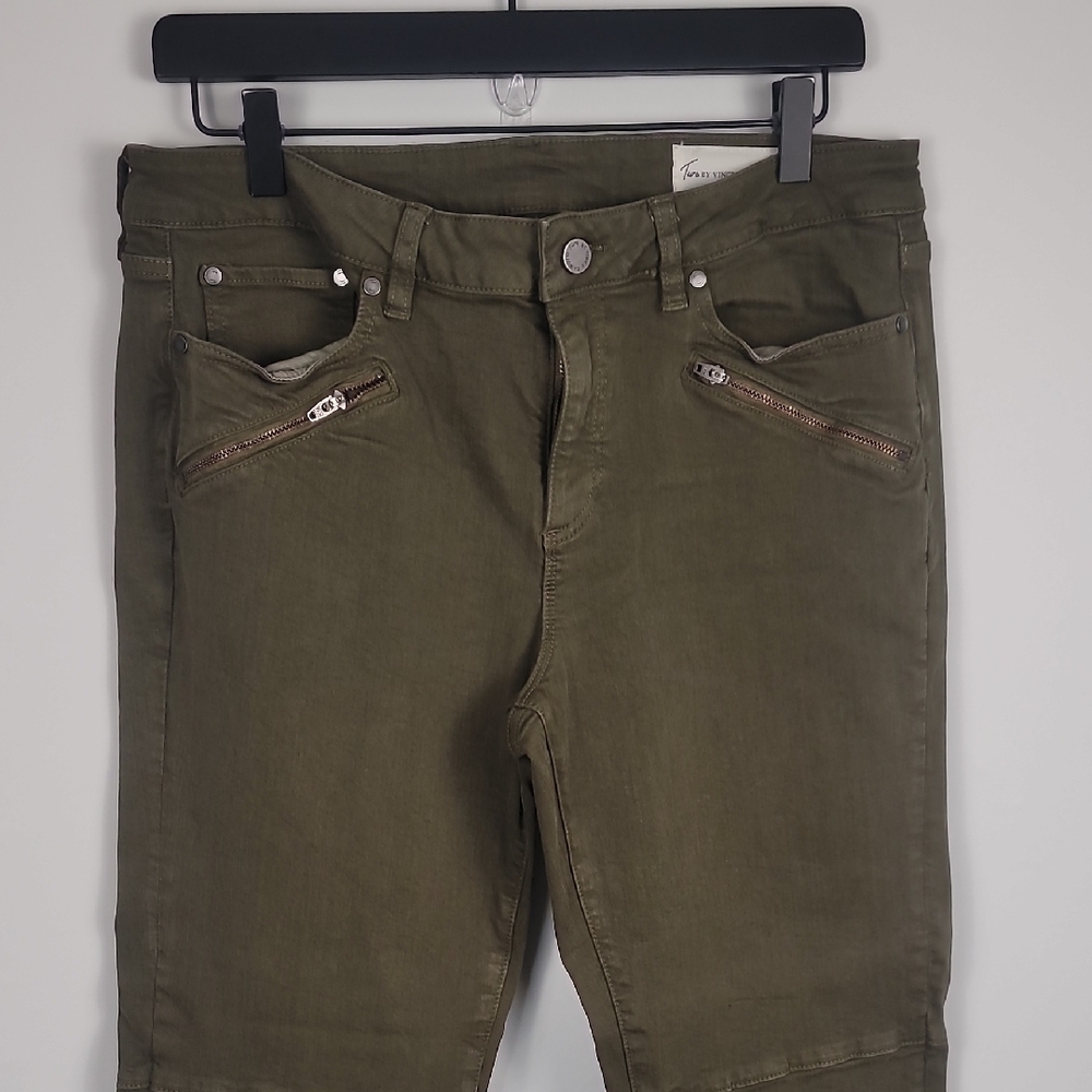 Two By Vince Camuto Olive Green Zippered Denim Pants
